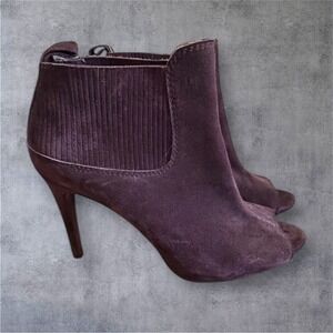 Pedro Garcia Sybil Suede Peep Toe Ankle Booties Plum EU Size 39.5 / US 9 Heels